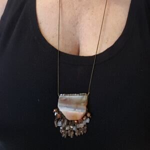 Slice of Agate with glass and crystal beading Necklace